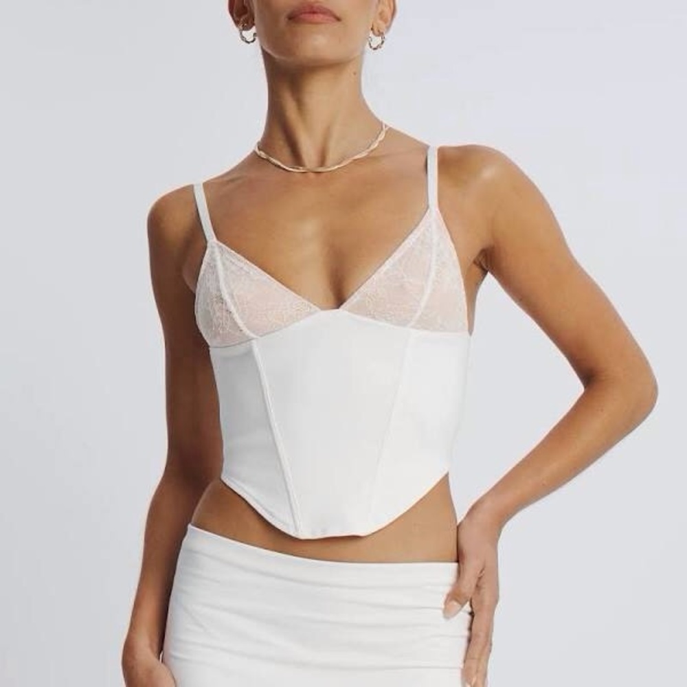 Glassons Curve Hem Lace V Neck Corset Top